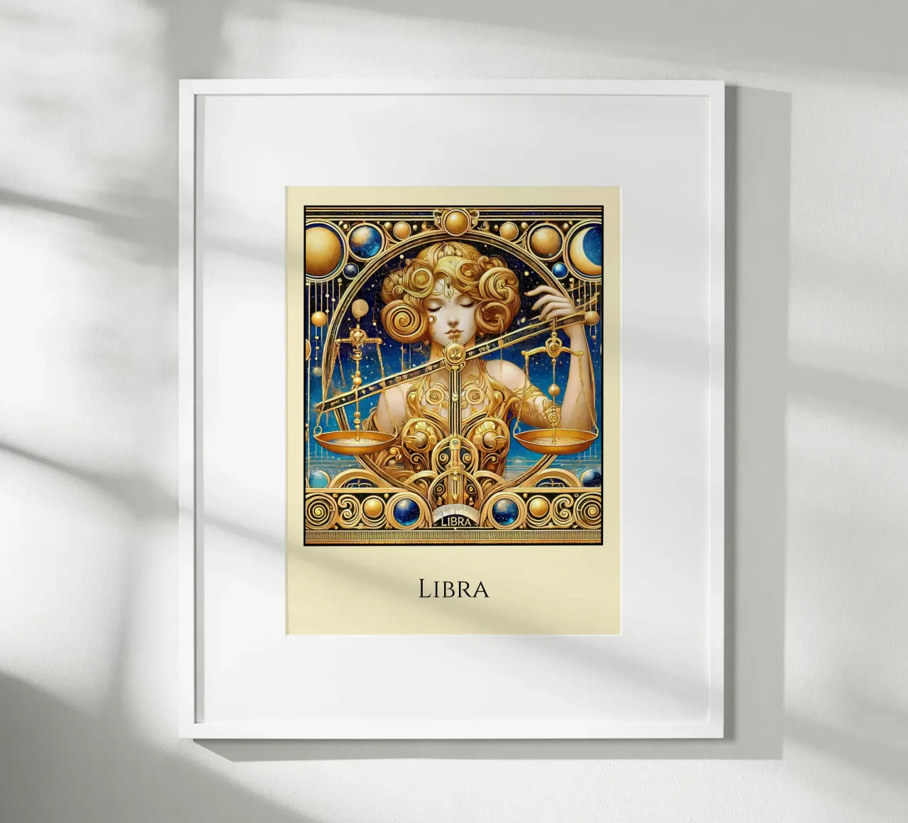 Segno zodiacale Bilancia poster con telaio in legno da Art-Nouveau-Dsg