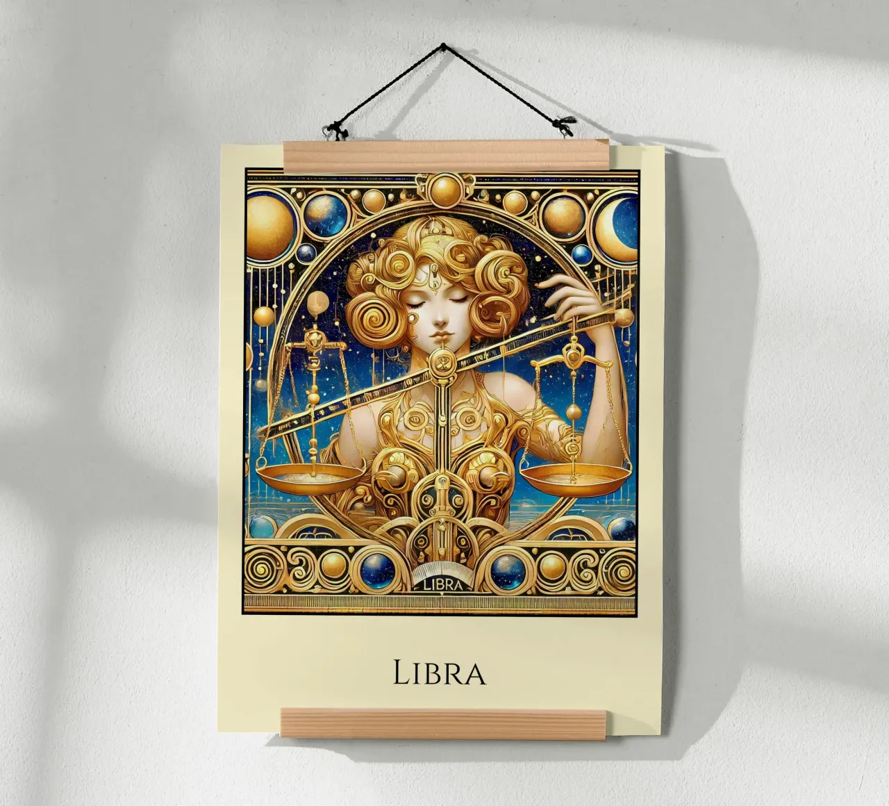 Segno zodiacale Bilancia poster con telaio in legno da Art-Nouveau-Dsg