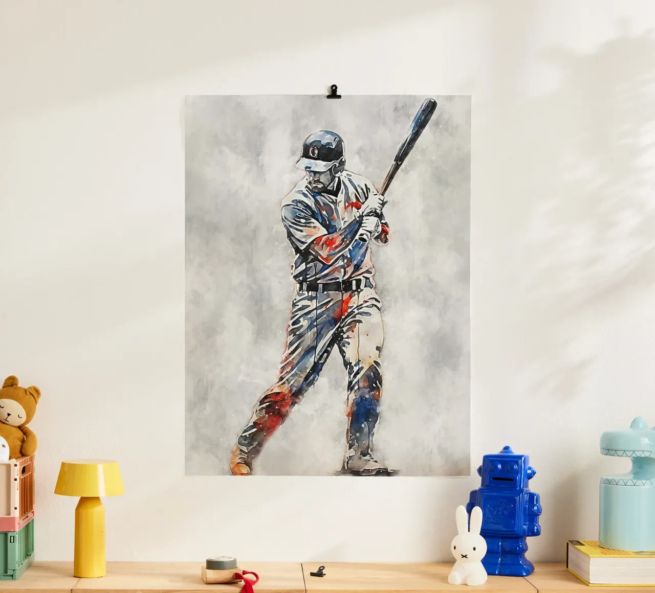 Baseball Color Gray poster with wooden frame by Mateo