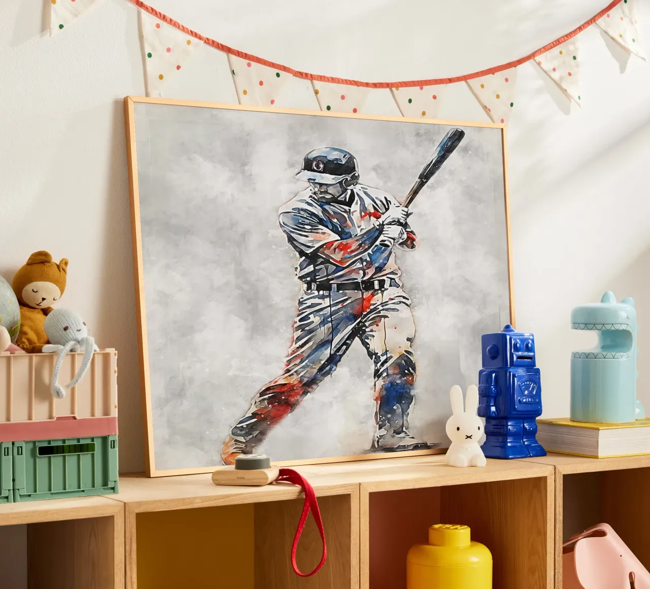 Baseball Color Gray poster with wooden frame by Mateo
