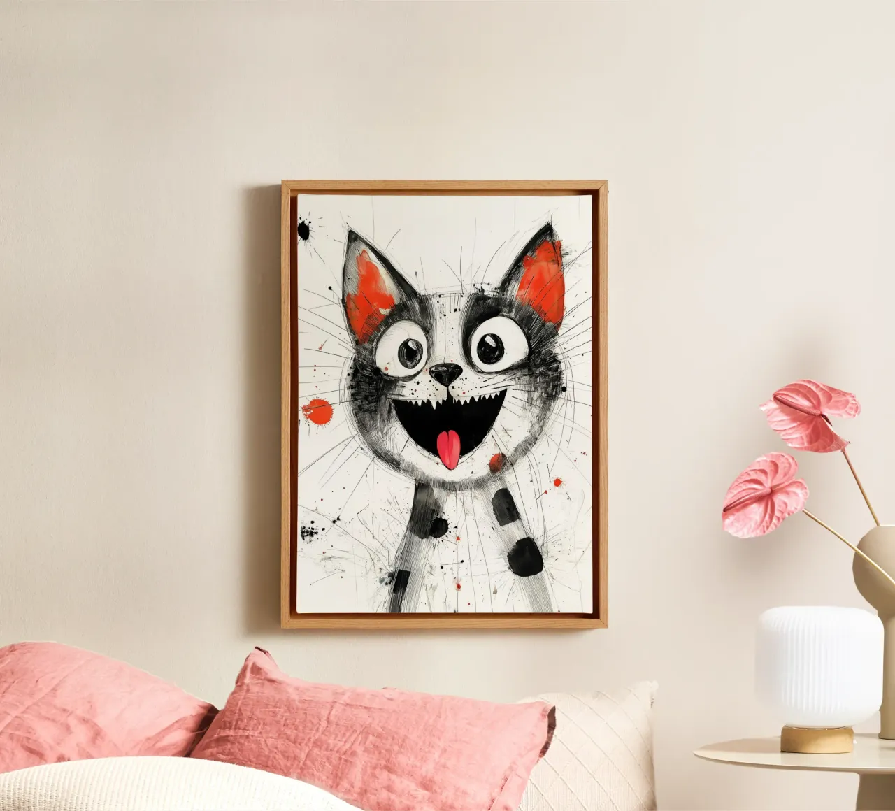 Tekening kat dier kunst canvas met Baklijst van Justyna Jaszke JBJart