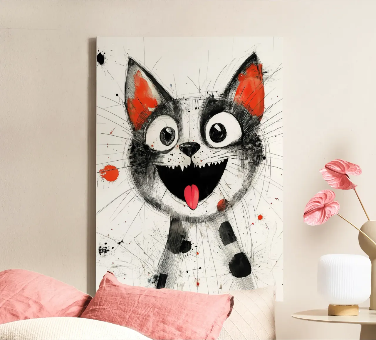 Tekening kat dier kunst canvas met Baklijst van Justyna Jaszke JBJart