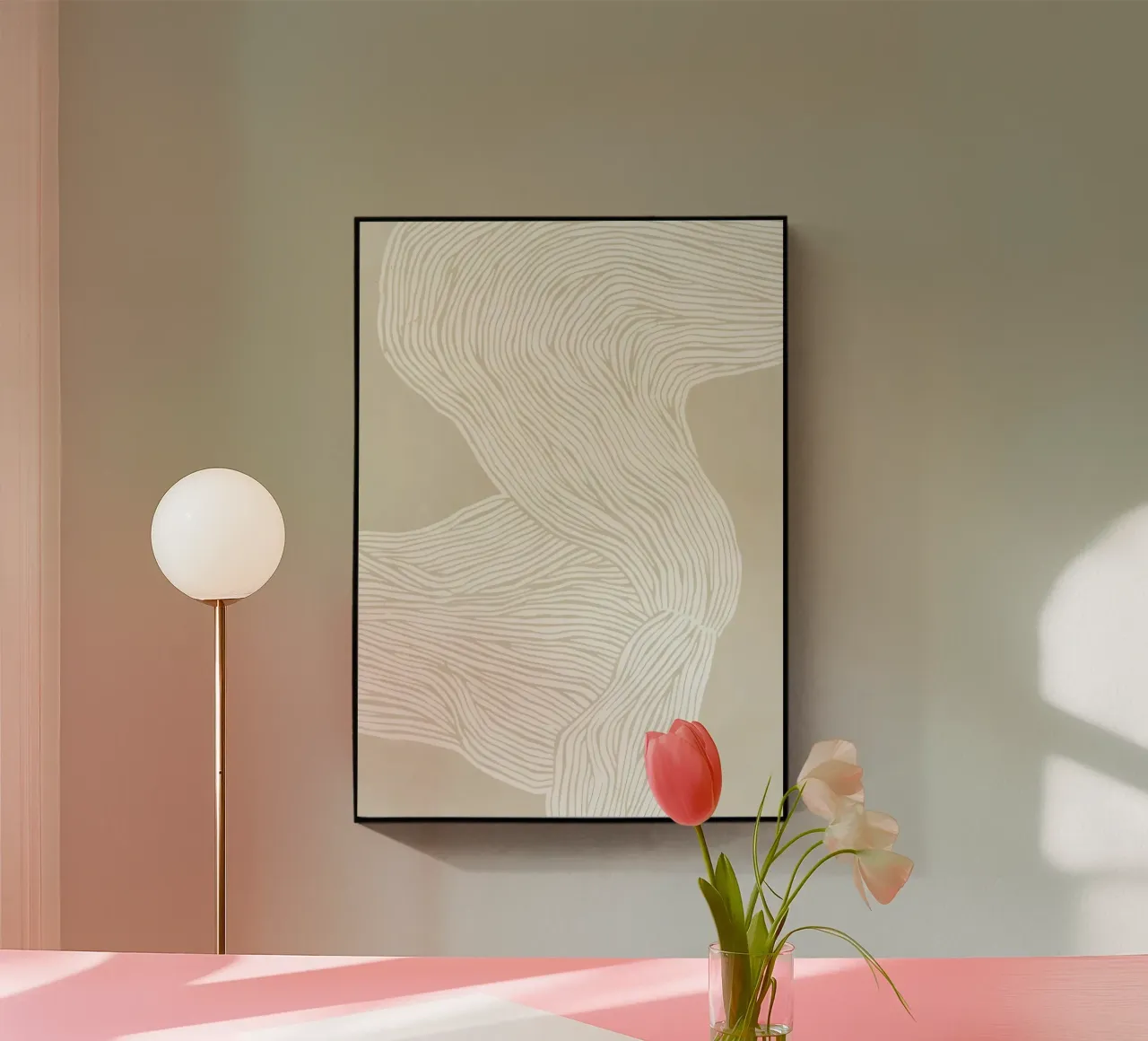 Linee fluide - eleganza astratta in color crema plexiglass da Kunst und Kontrast