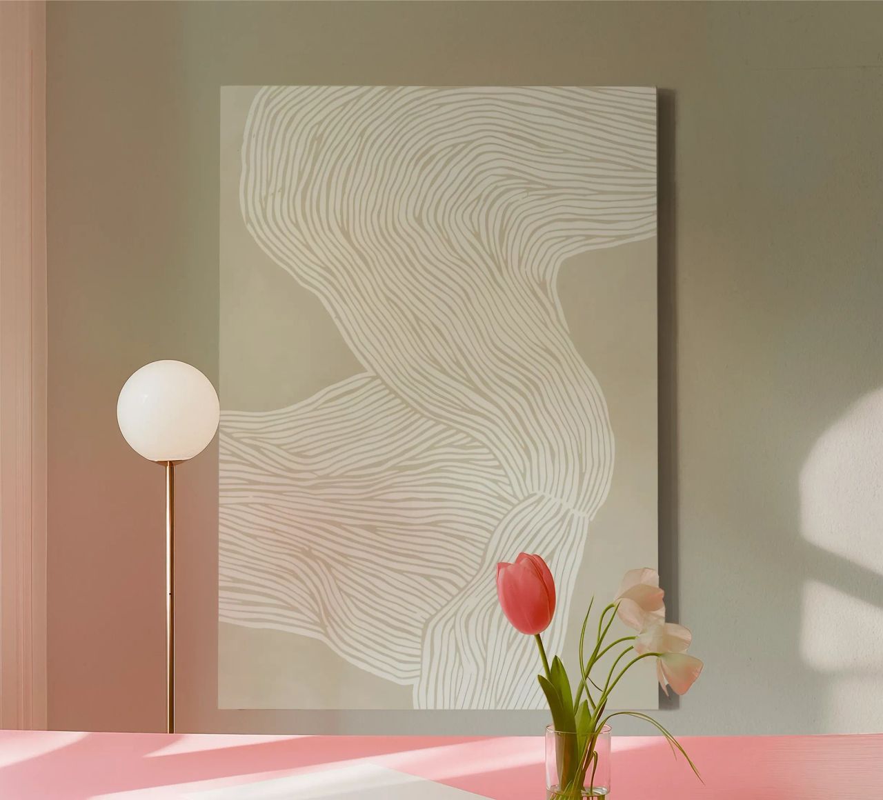 Flowing lines - abstract elegance in cream canvas by Kunst und Kontrast