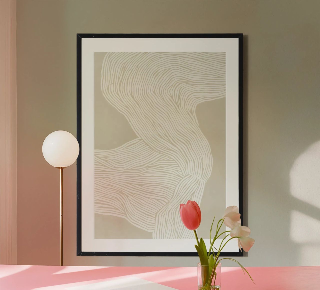 Linee fluide - eleganza astratta in color crema carta hahnemühle da Kunst und Kontrast
