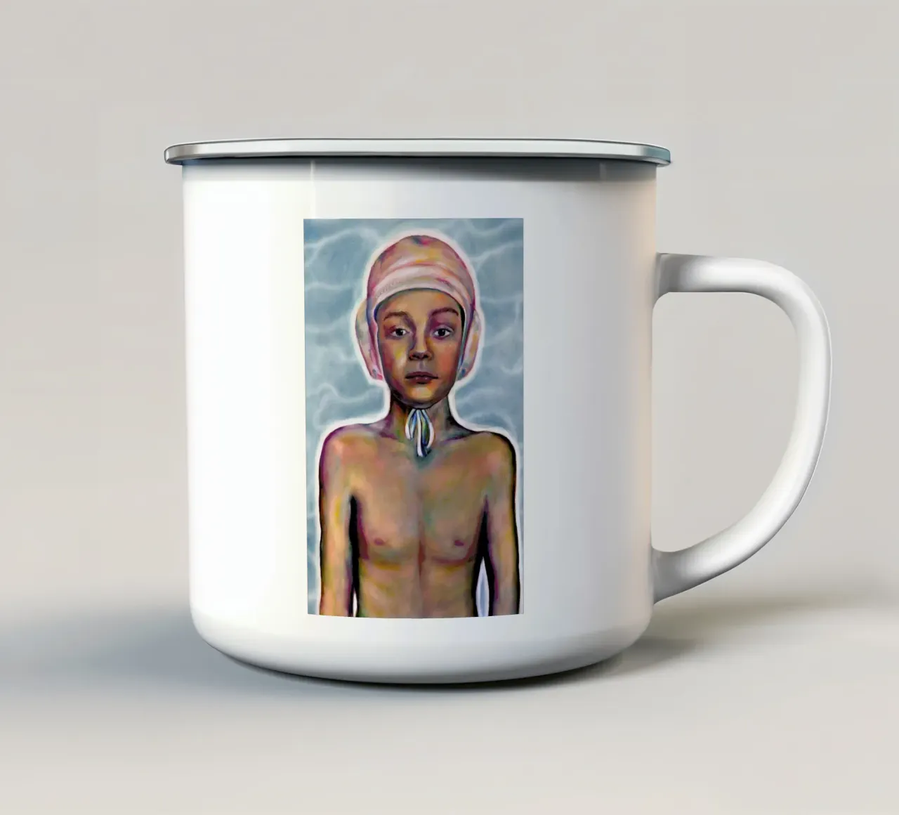 Swimming Boy tazza in smalto da Laura O'Connor