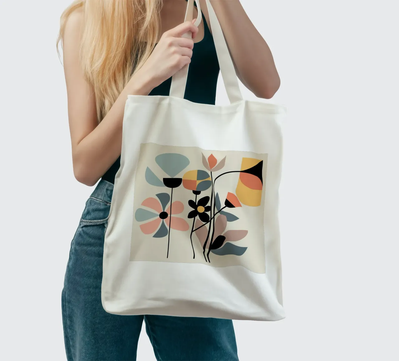 floral bauhaus flowers #001 tote bag by Zen Design