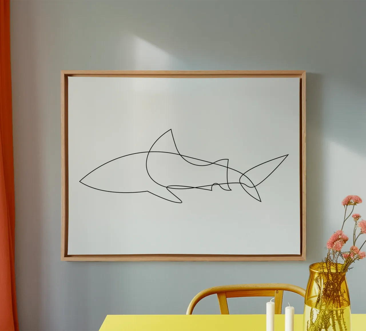 One Line Shark tela con Cornice a cassetta da Addillum