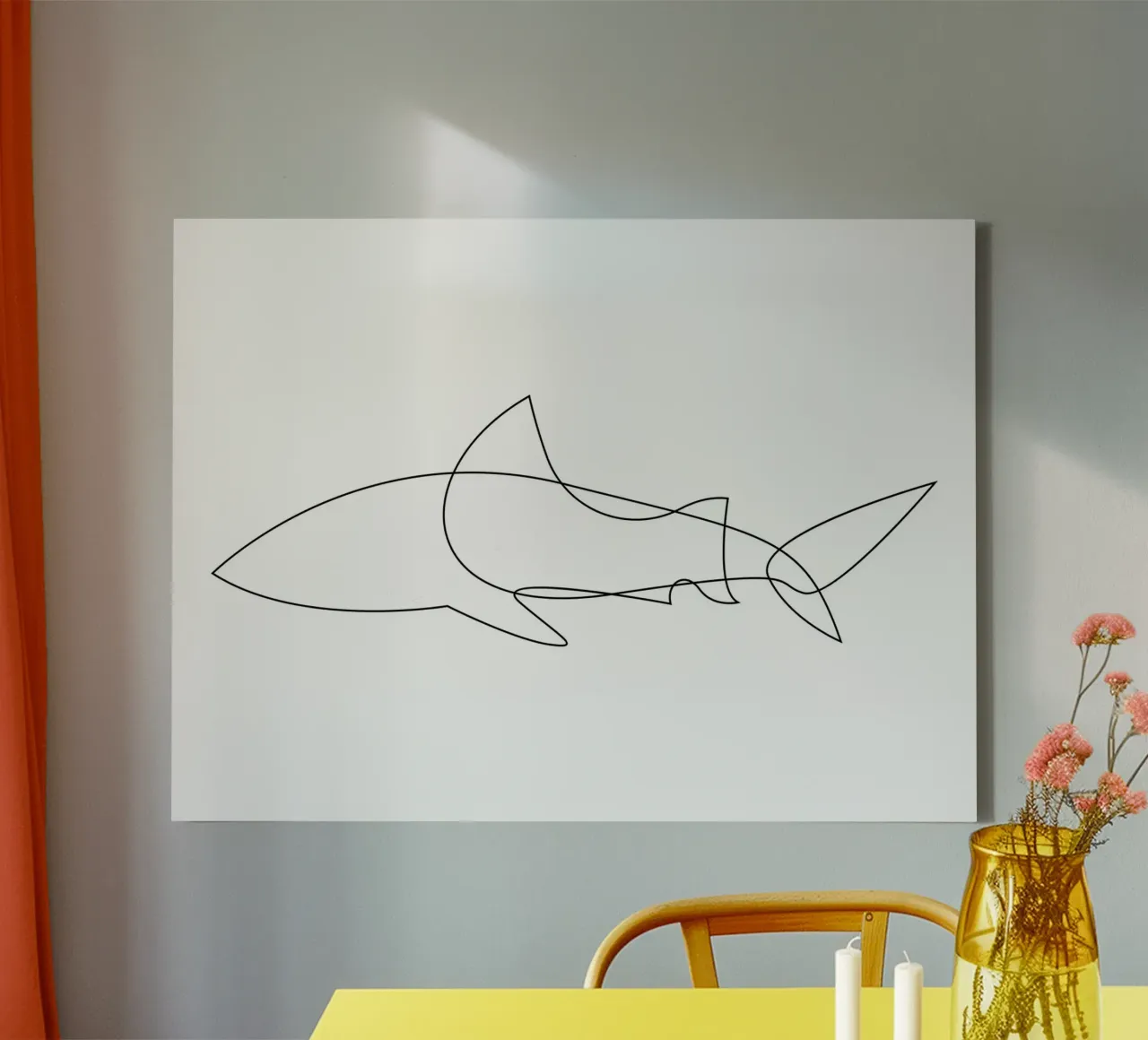 One Line Shark tela con Cornice a cassetta da Addillum