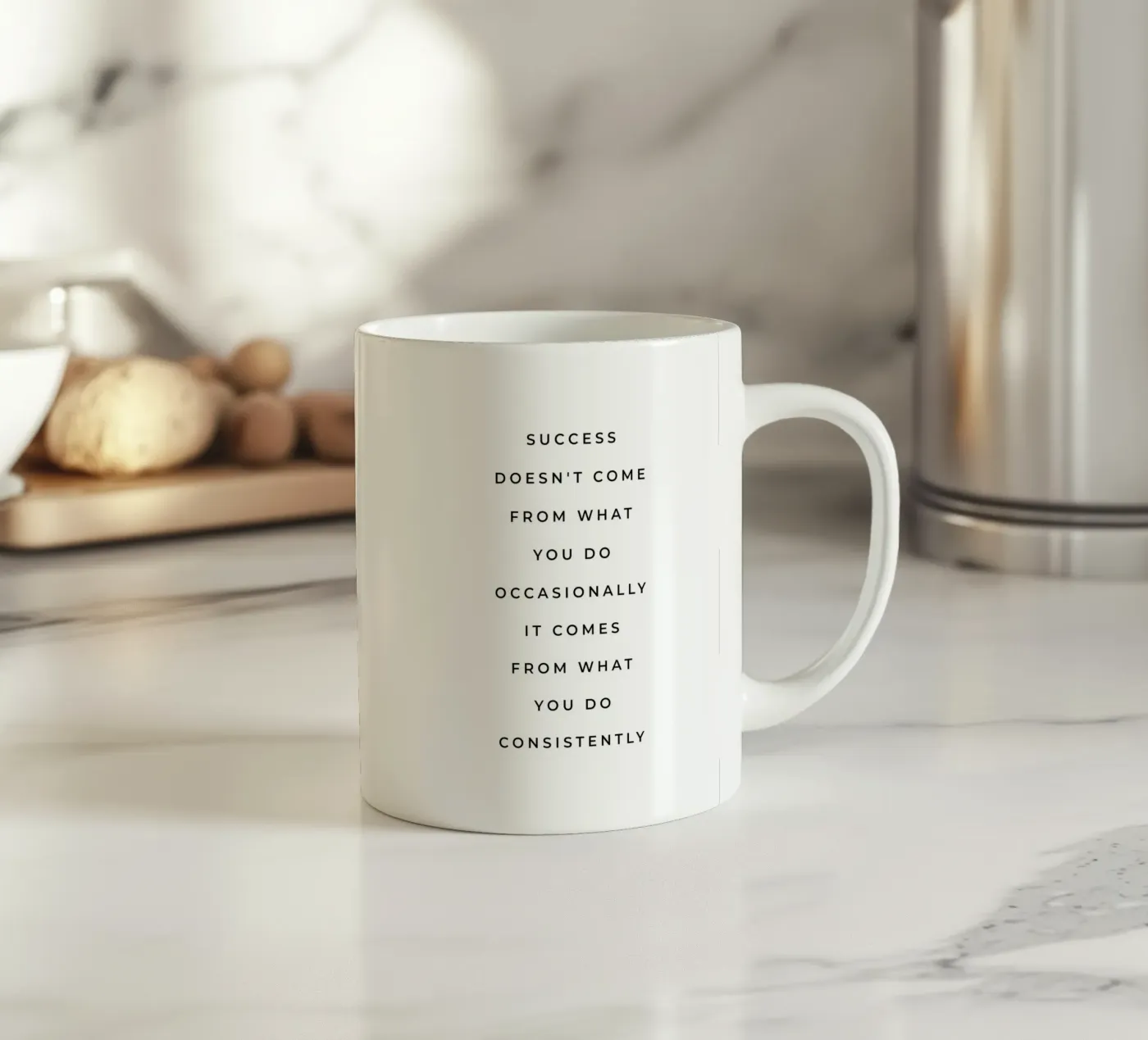 Consistency quote ceramic mug by Paigaam Studio