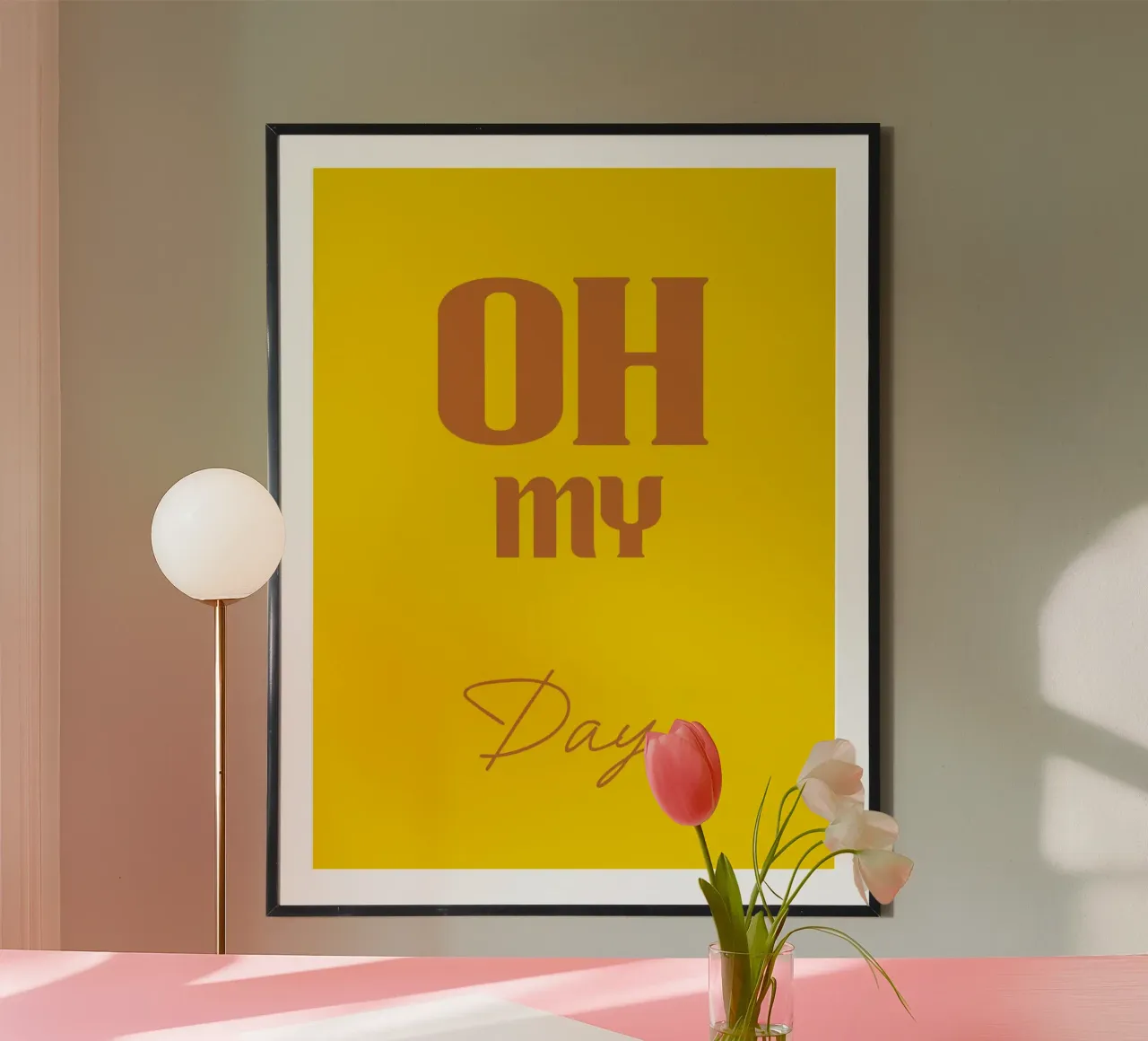 Estetica del colore giallo Oh My Day poster con telaio in legno da AESTHETIC WRITING