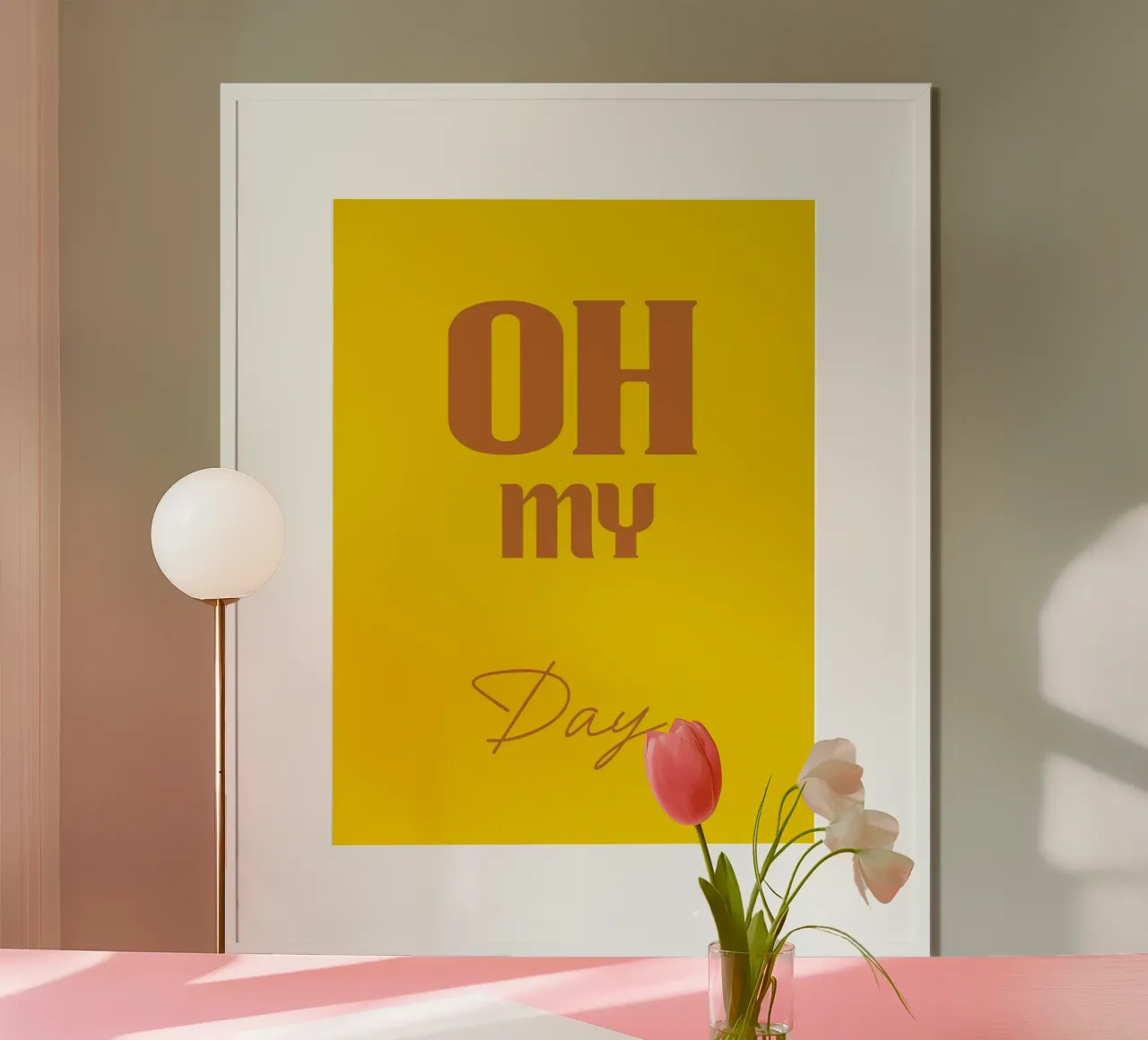 Estetica del colore giallo Oh My Day poster con telaio in legno da AESTHETIC WRITING