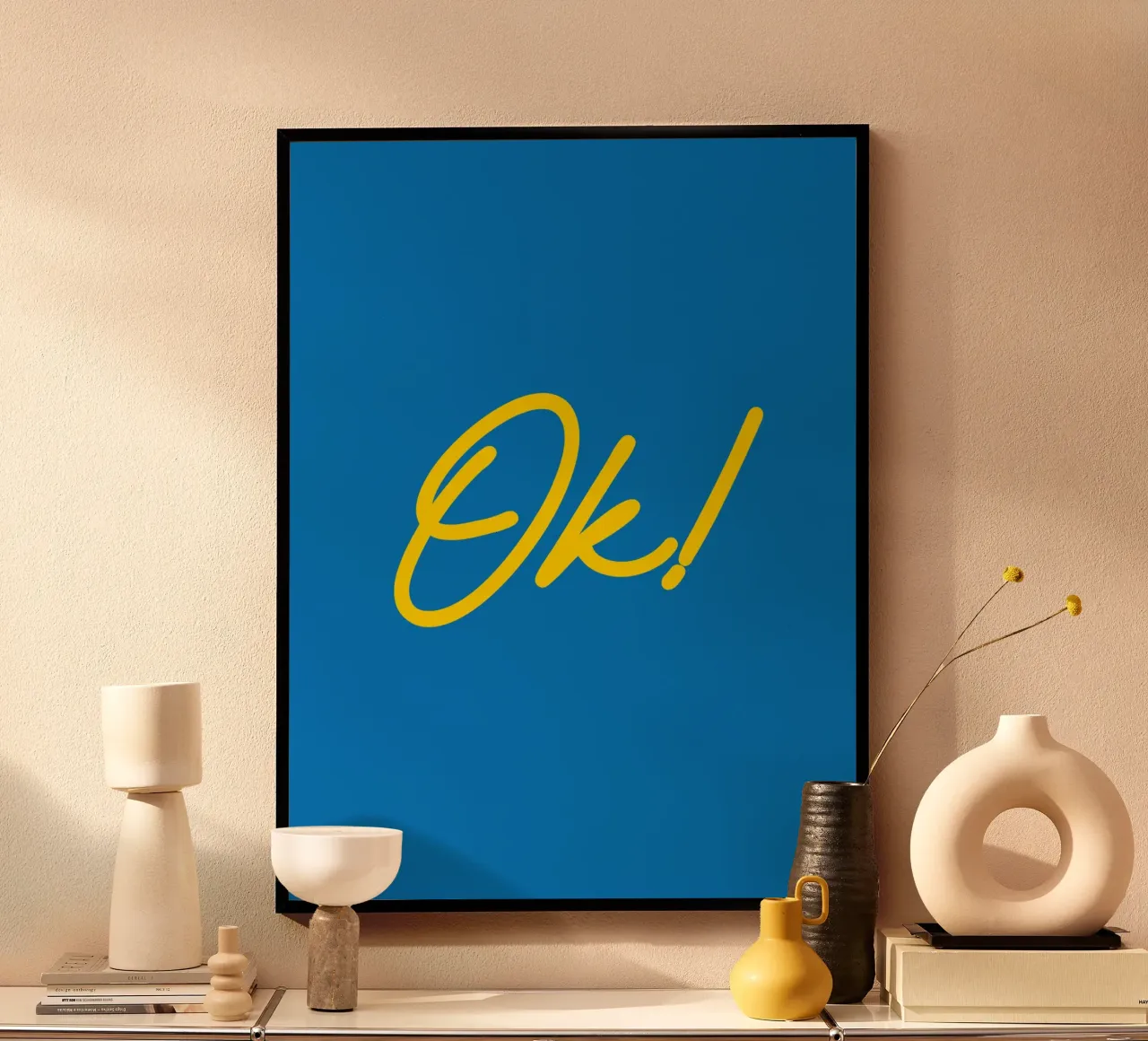Ok Tipografia Semplice Estetica Moderna Minimalista poster con telaio in legno da AESTHETIC WRITING