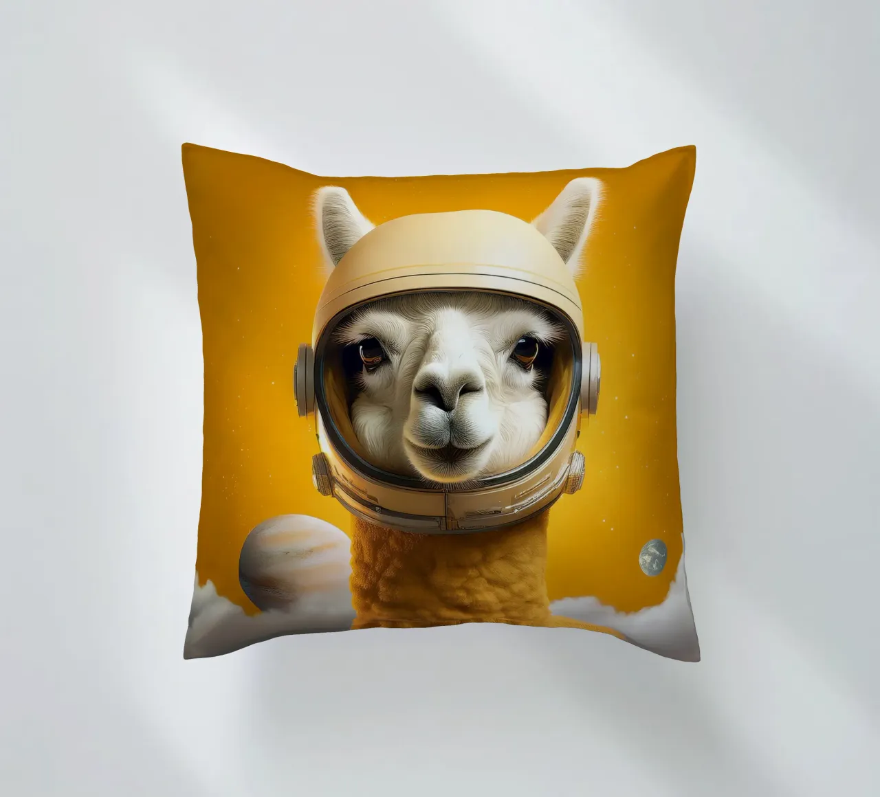 Astronaut Llama Adventure in Space – Fun Wall Art Print decorative cushion by FlexiDesignsByK