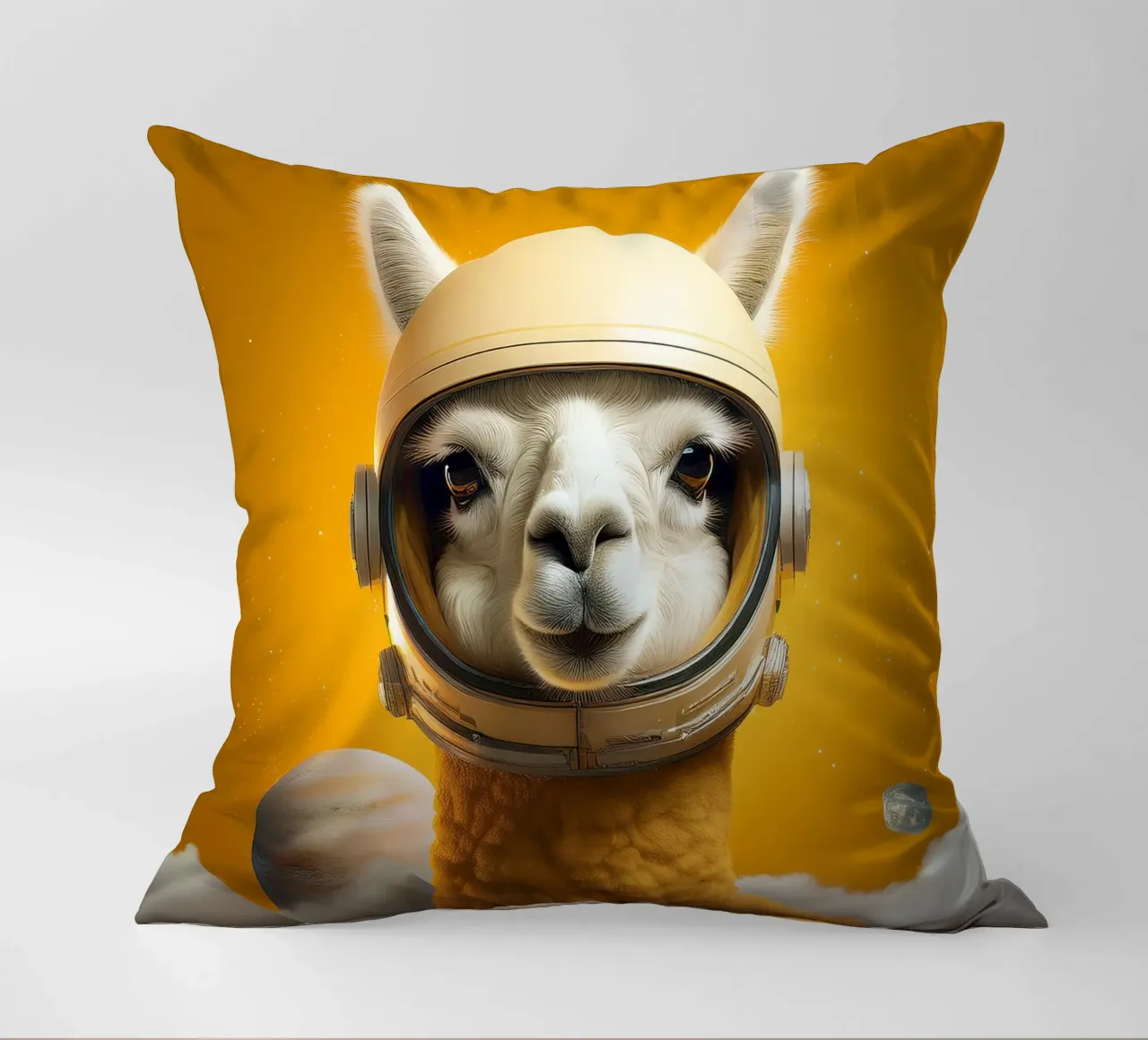 Astronaut Llama Adventure in Space – Fun Wall Art Print decorative cushion by FlexiDesignsByK