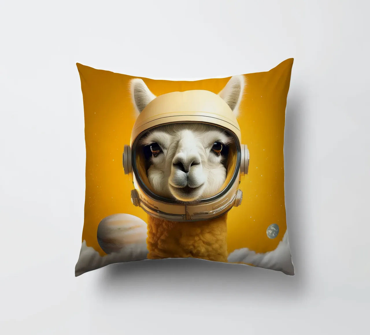 Astronaut Llama Adventure in Space – Fun Wall Art Print decorative cushion by FlexiDesignsByK