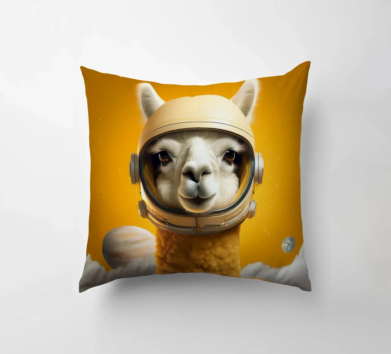 Astronaut Llama Adventure in Space – Fun Wall Art Print decorative cushion by FlexiDesignsByK