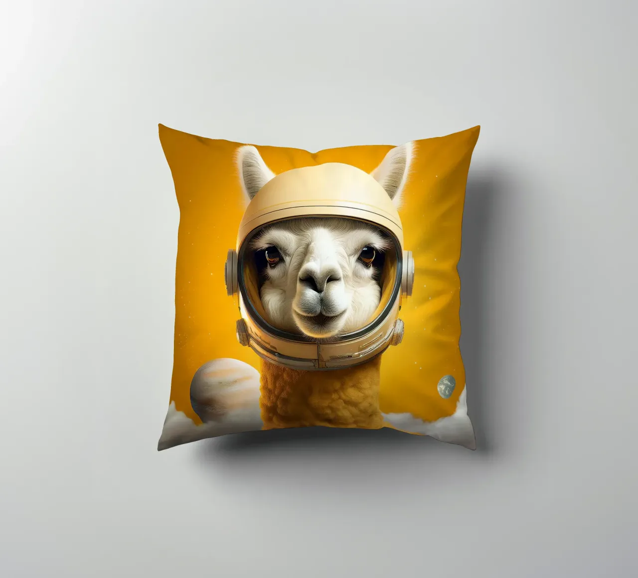 Astronaut Llama Adventure in Space – Fun Wall Art Print decorative cushion by FlexiDesignsByK