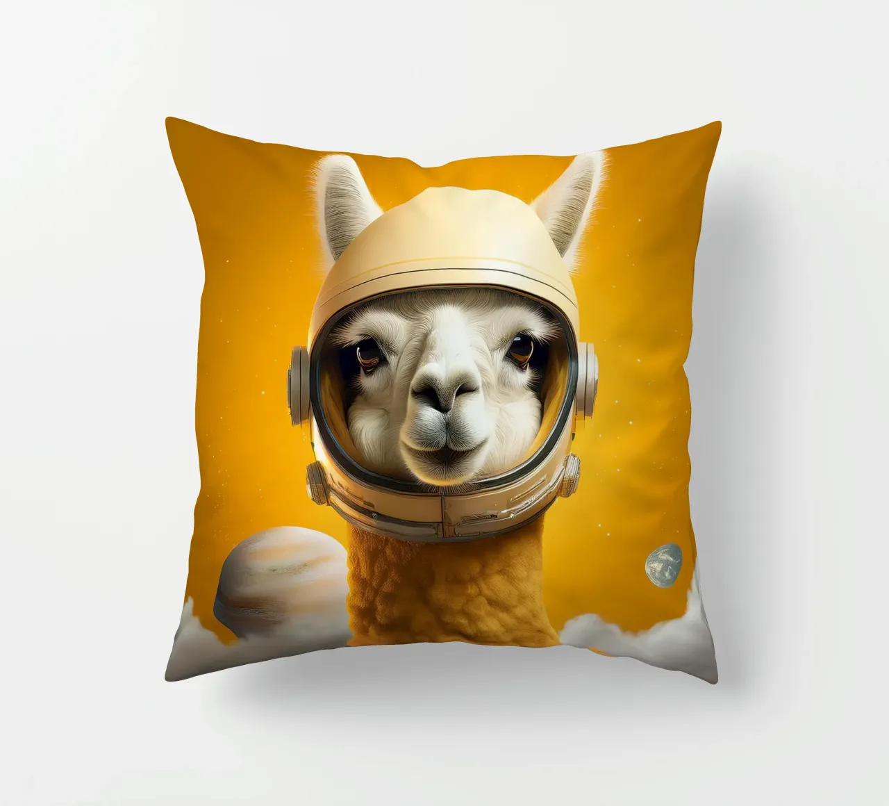 Astronaut Llama Adventure in Space – Fun Wall Art Print decorative cushion by FlexiDesignsByK