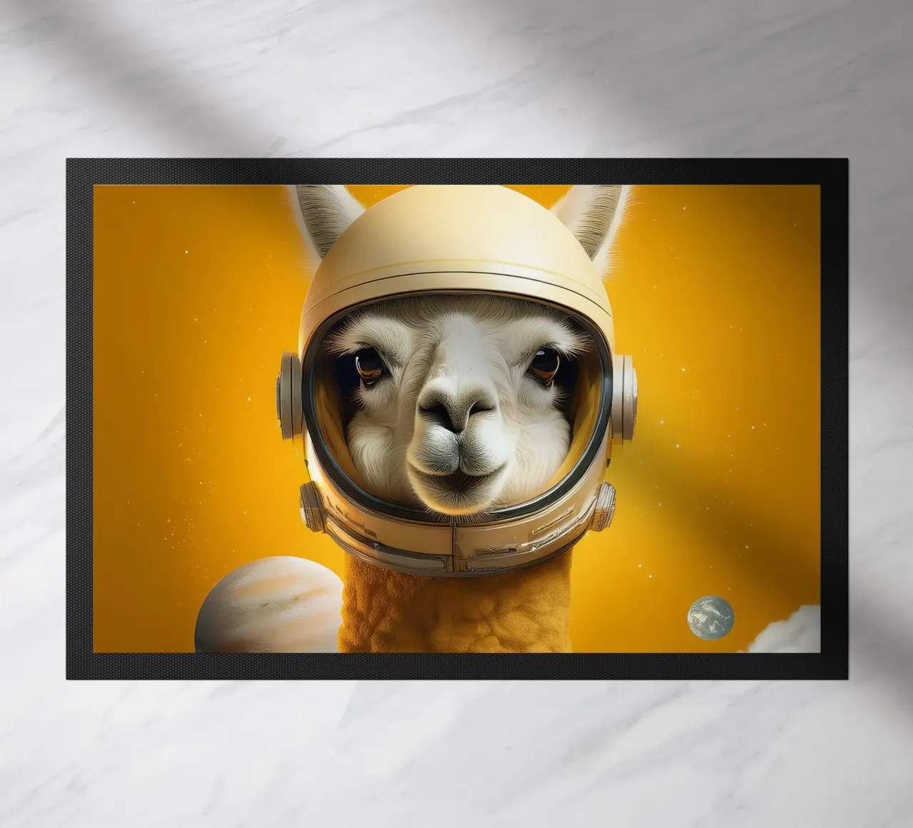 Astronaut Llama Adventure in Space – Fun Wall Art Print doormat by FlexiDesignsByK