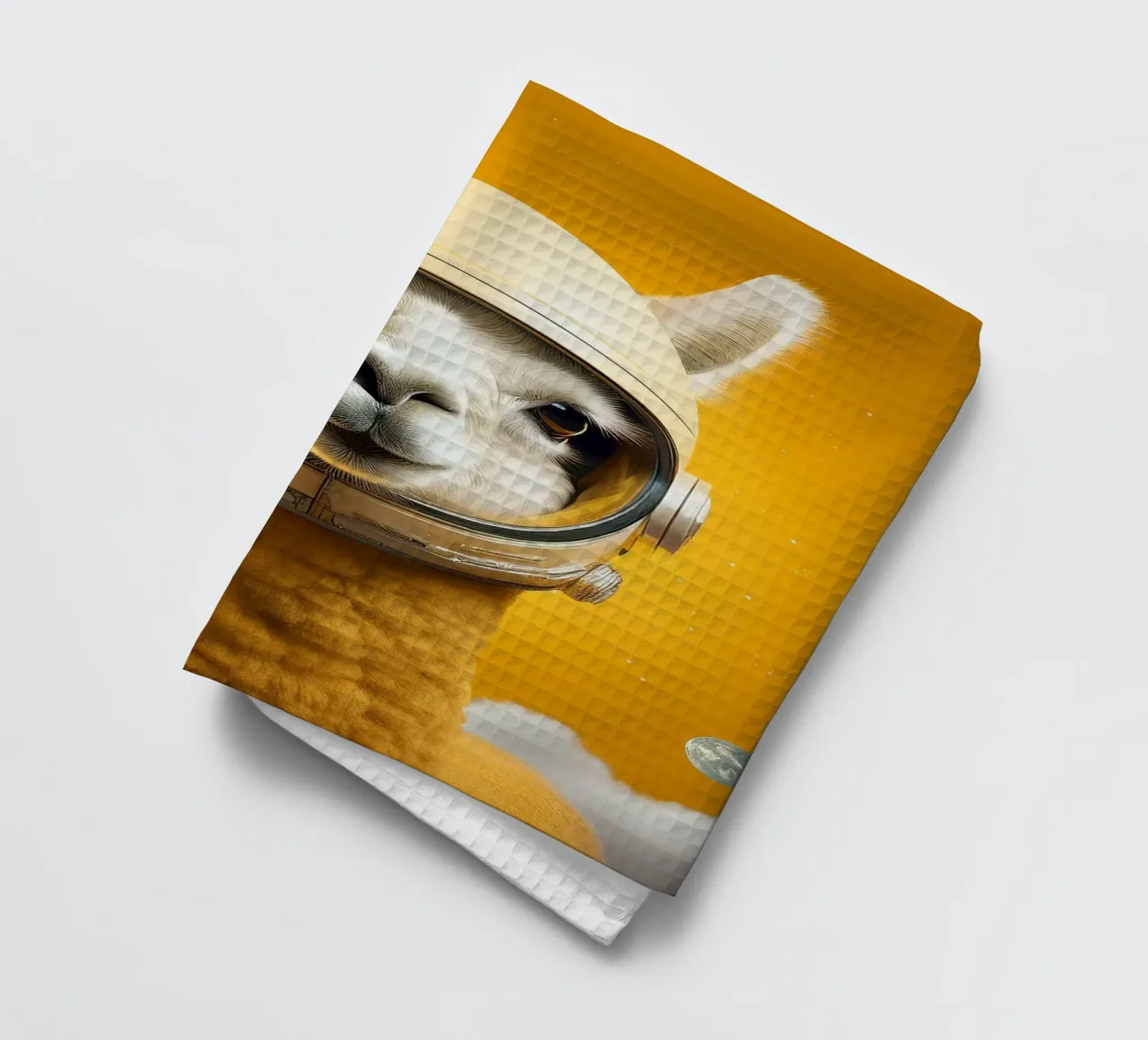 Astronaut Llama Adventure in Space – Fun Wall Art Print tea towel by FlexiDesignsByK