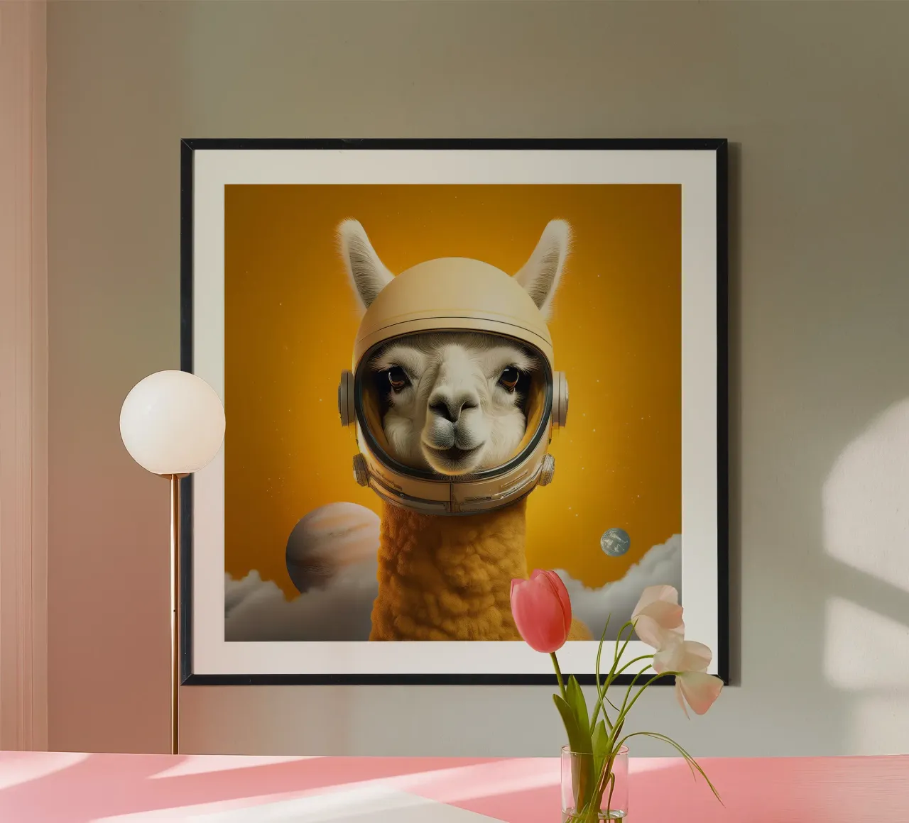 Astronaut Llama Adventure in Space – Fun Wall Art Print hahnemühle by FlexiDesignsByK