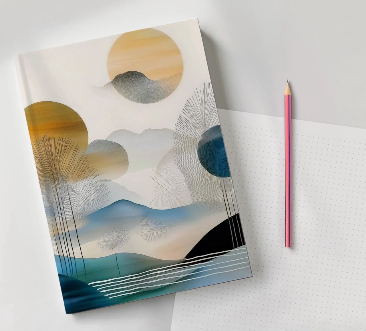 Landscape, abstract, art #5 notebook by Hightown Design