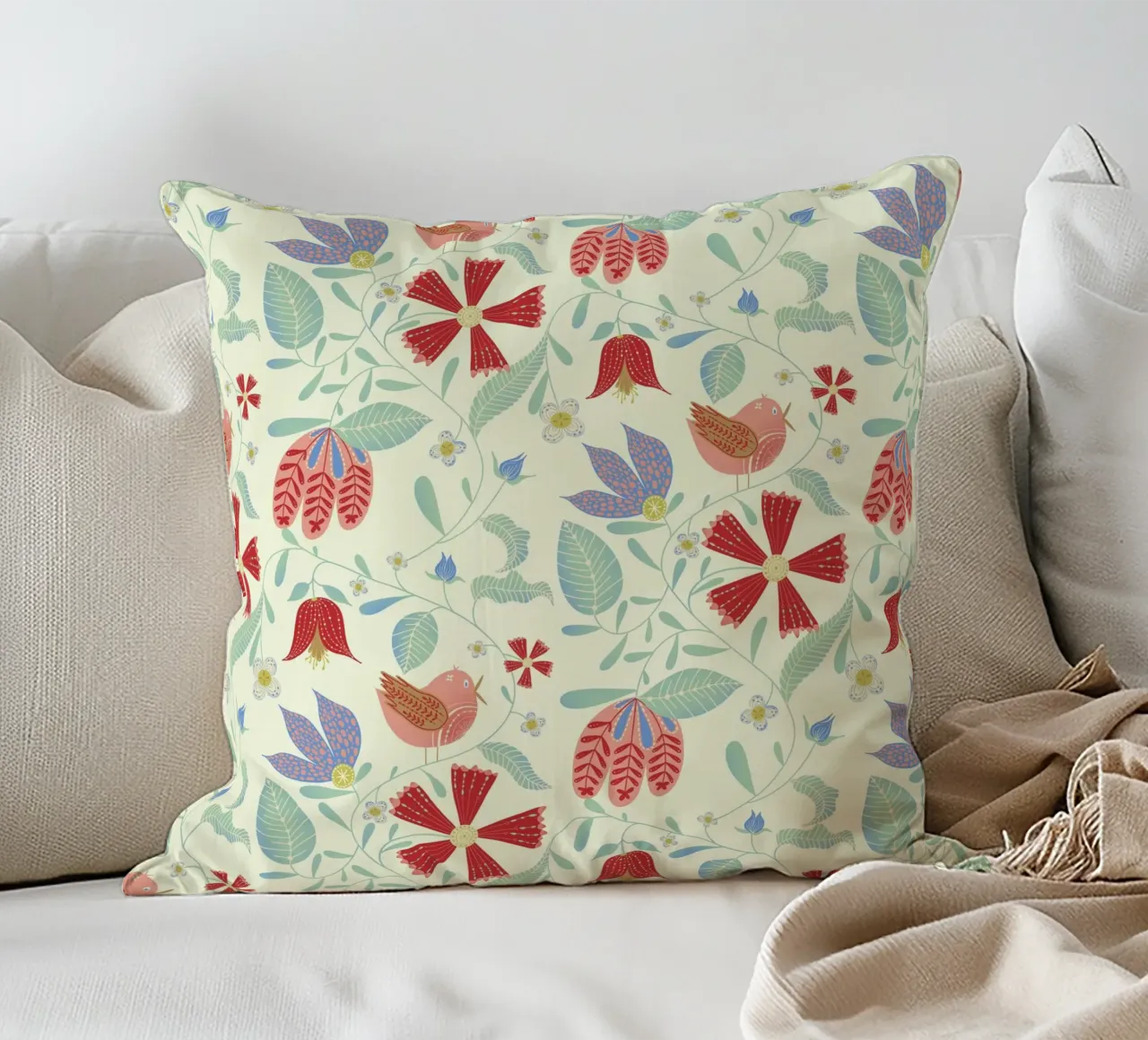 Uccelli floreali cuscino da nicigabrieldesigns