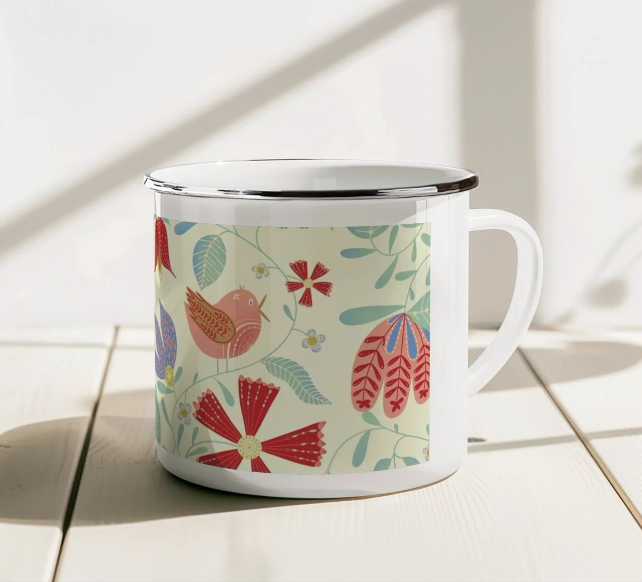 Uccelli floreali tazza in smalto da nicigabrieldesigns