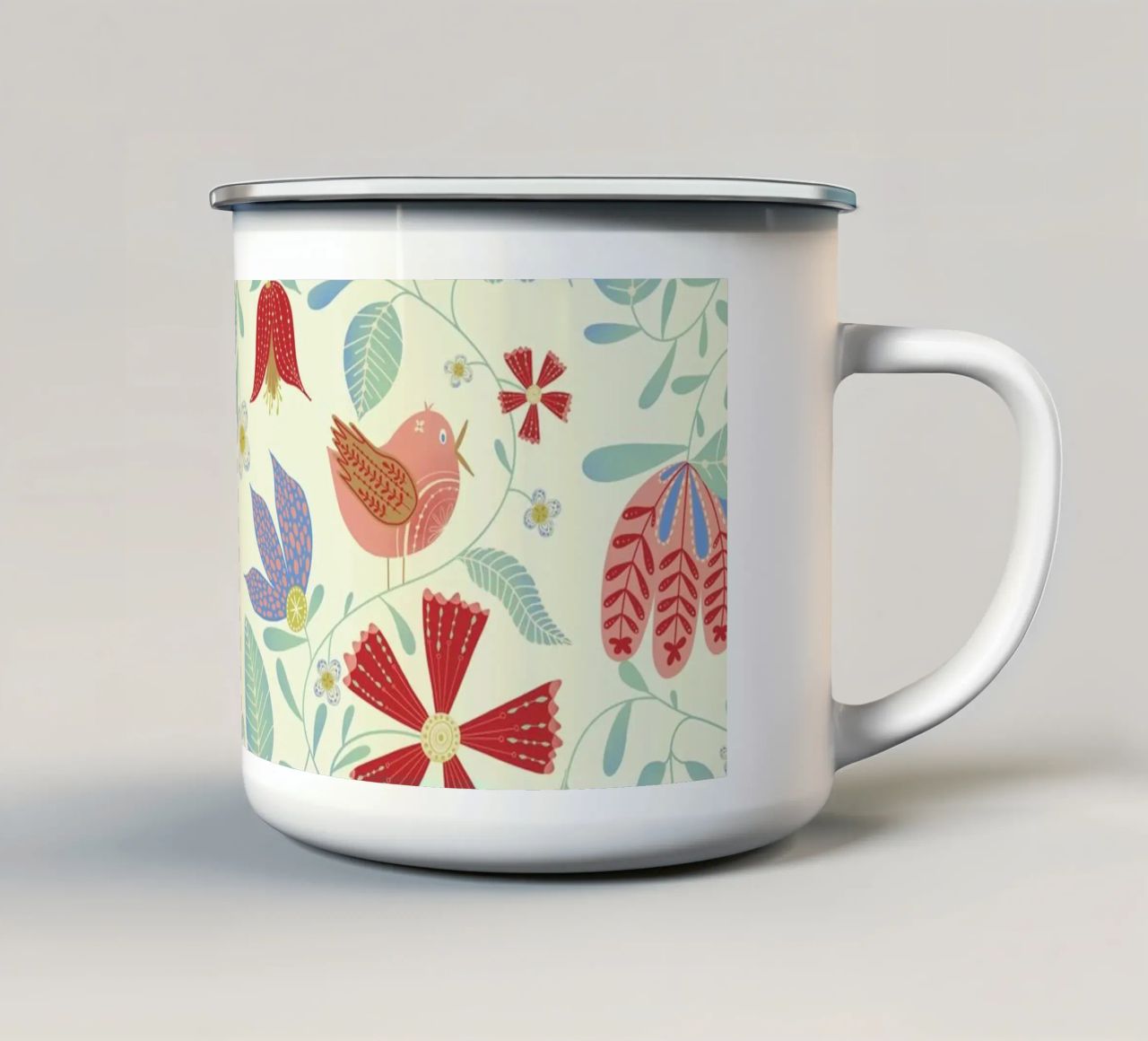 Uccelli floreali tazza in smalto da nicigabrieldesigns
