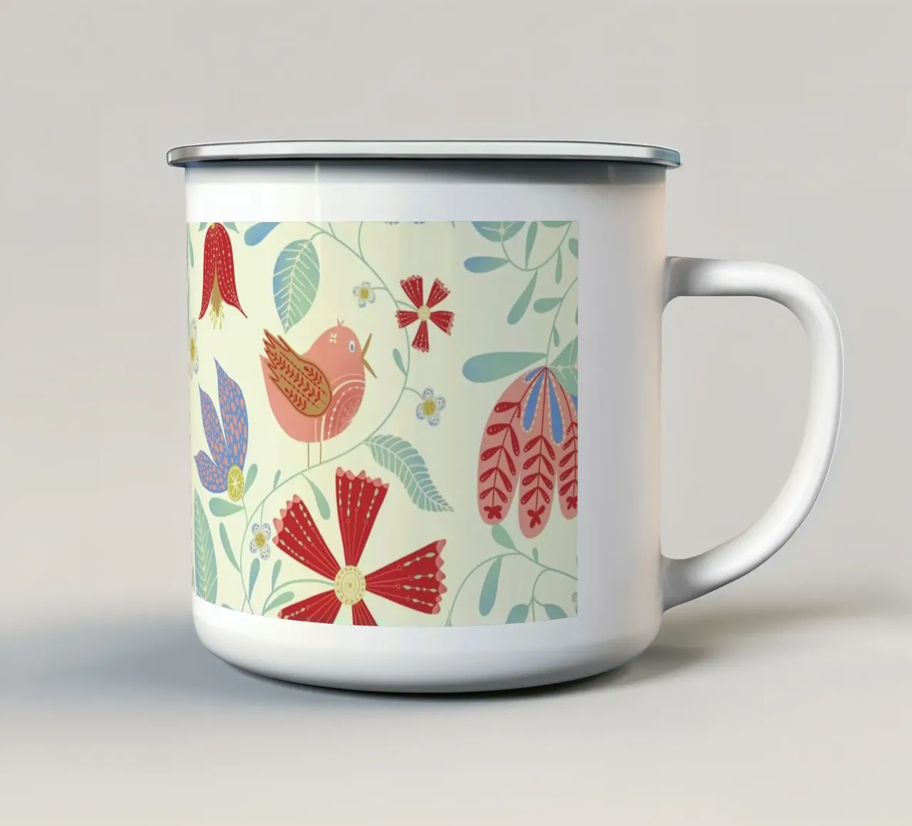 Floral Birds enamel mug by nicigabrieldesigns