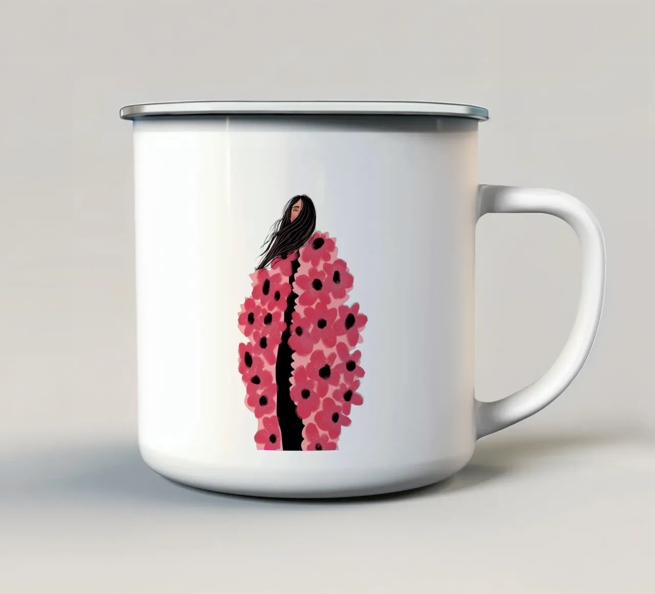 Donna ricoperta di fiori tazza in smalto da Illustration Raissa Oltmanns