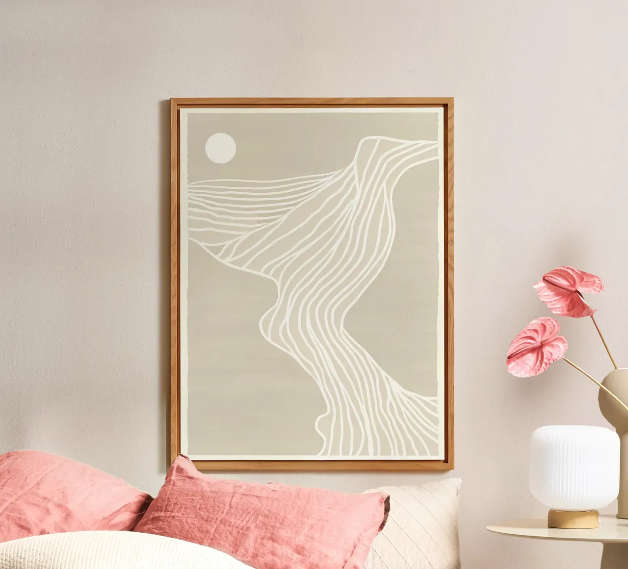 Beige Minimalistic Beach Sunset Line Art alluminio dibond da Autofocus