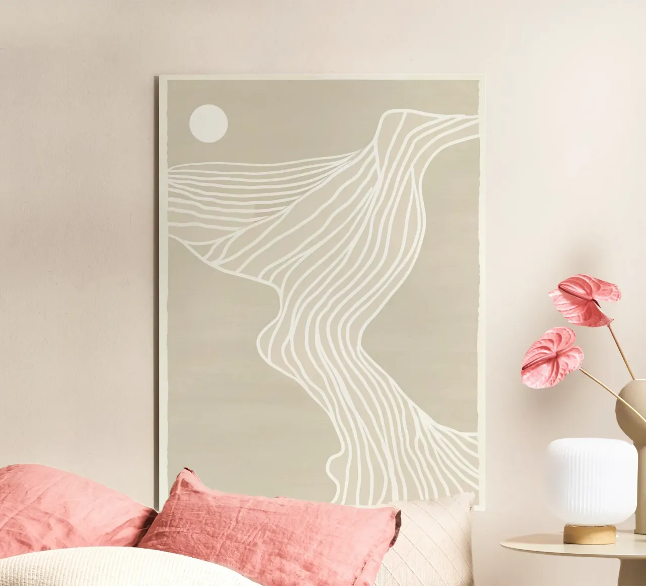 Beige Minimalistic Beach Sunset Line Art alluminio dibond da Autofocus