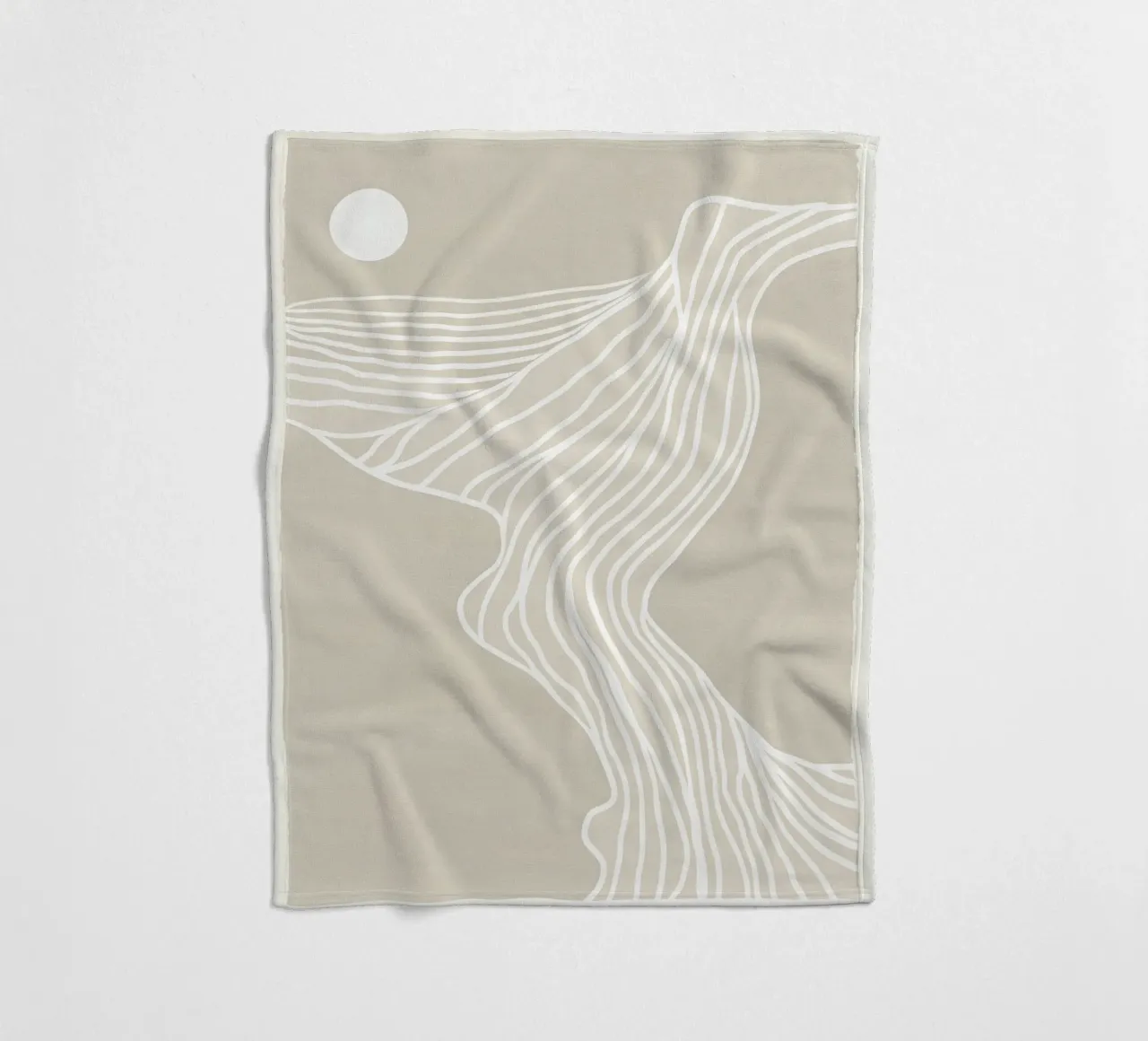 Beige Minimalistic Beach Sunset Line Art coperta in pile da Autofocus