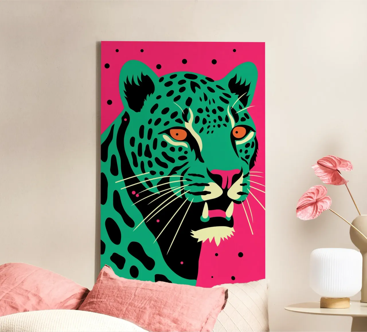 Psychedelische panter in neonkleuren canvas van Autofocus