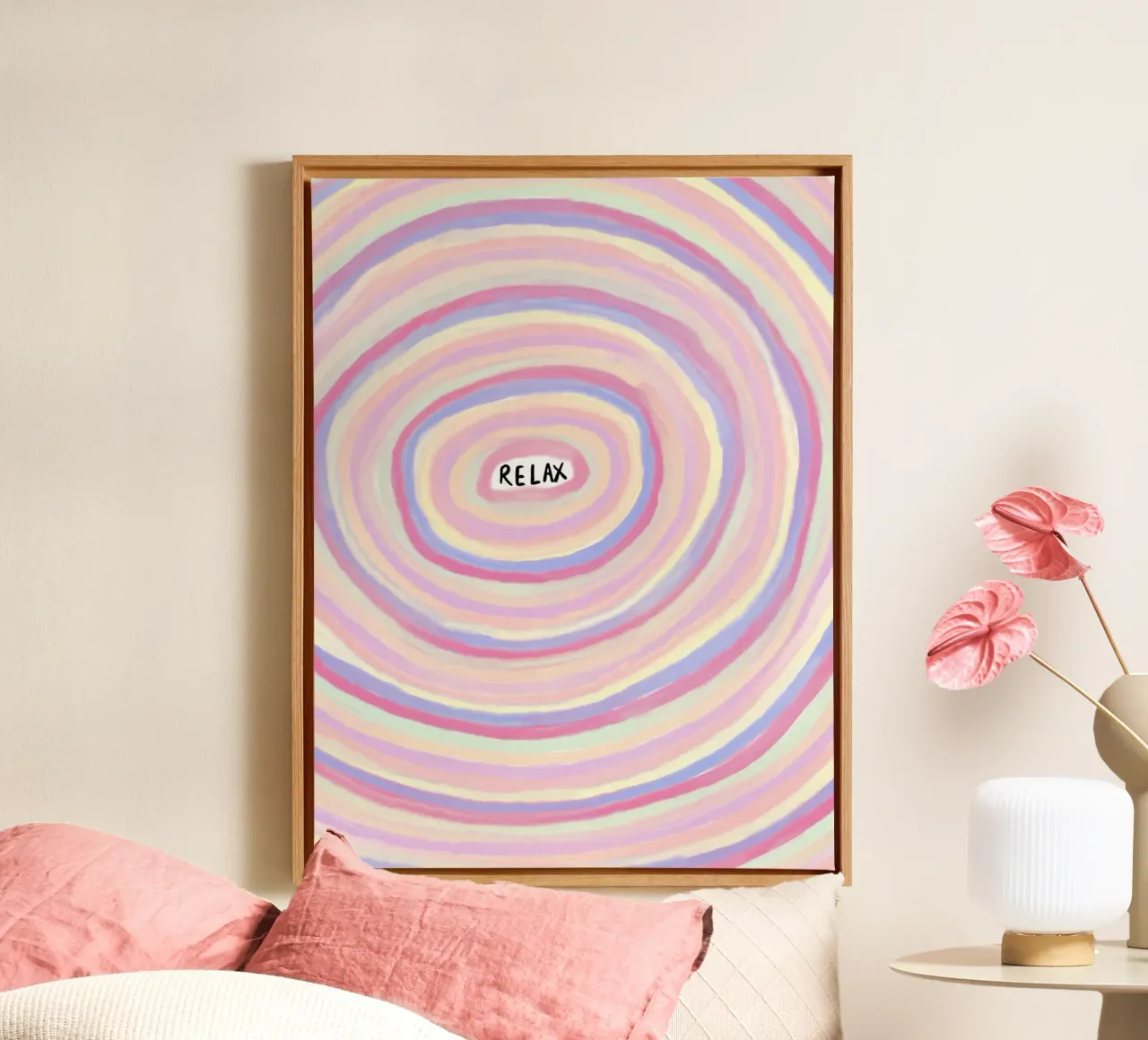 RELAX: Spirali colorate per la pace interiore tela con Cornice a cassetta da Studio Mooodz