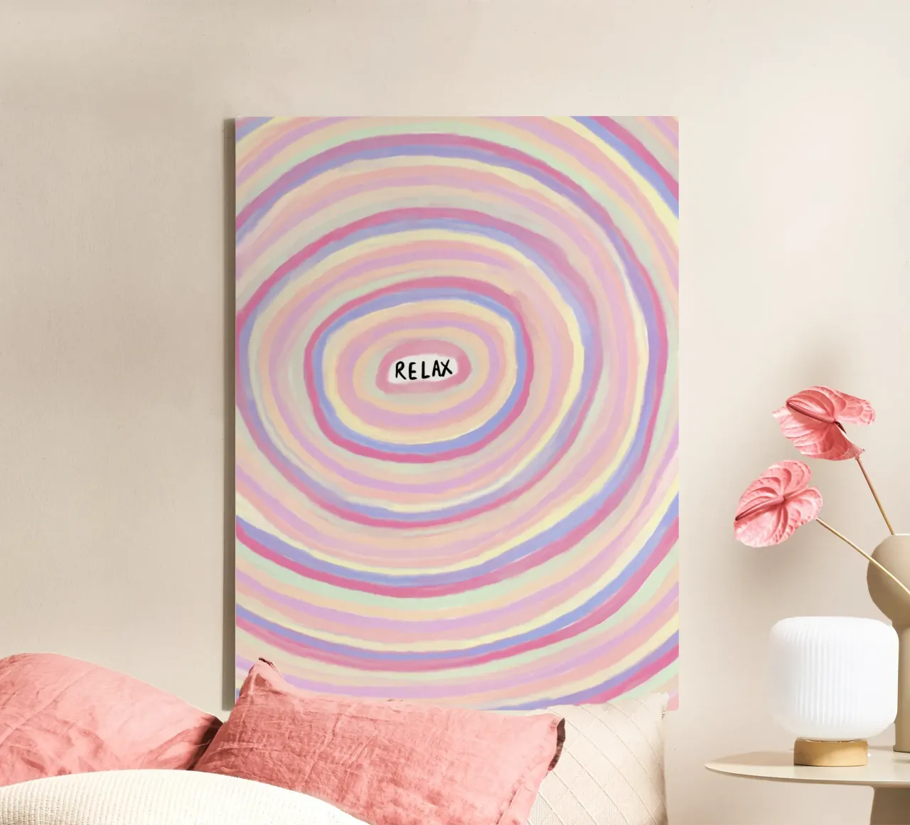 RELAX: Spirali colorate per la pace interiore tela con Cornice a cassetta da Studio Mooodz