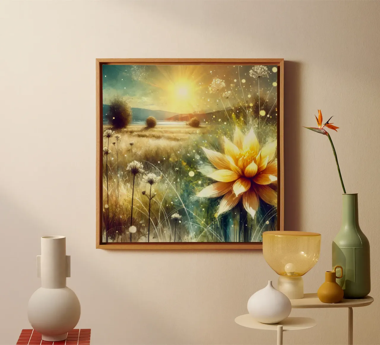 Bloem des levens - aquarelstijl canvas met Baklijst van spiritual