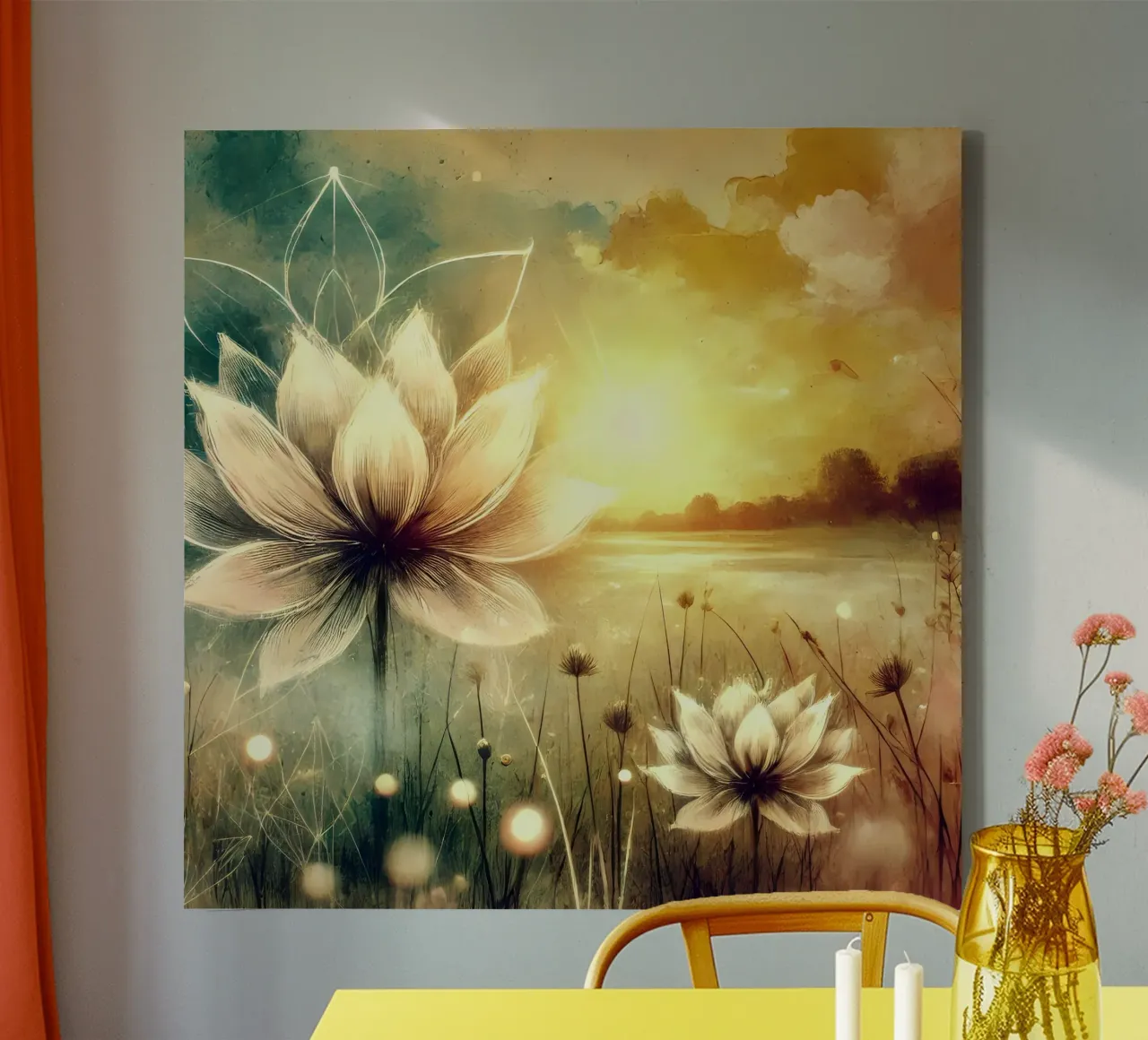 Bloem des levens - aquarelstijl canvas met Baklijst van spiritual