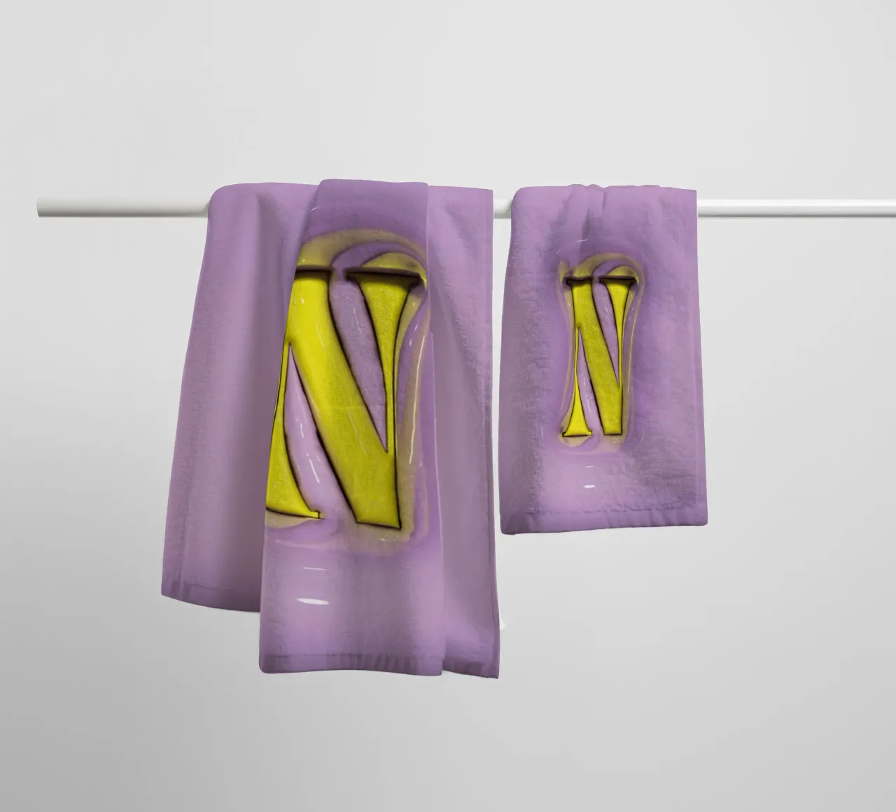 Bubblegum Inflate Initials N Purple towel by Malou-Studio