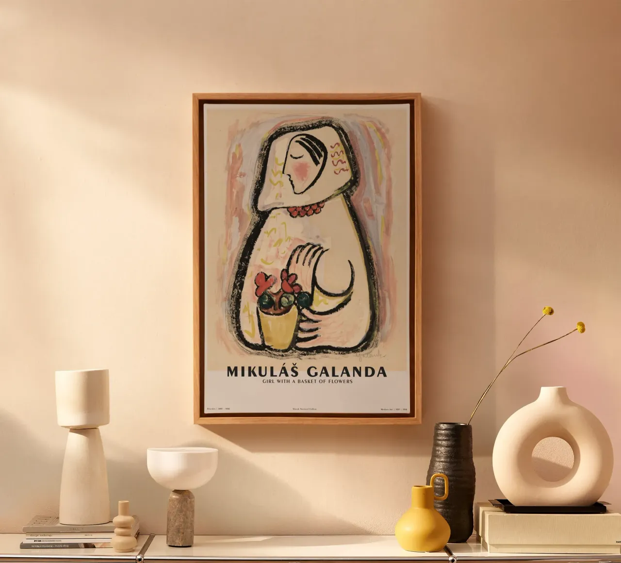 Mikuláš Galanda - Frau mit dem Blumenkorb tela con Cornice a cassetta da Old Masters