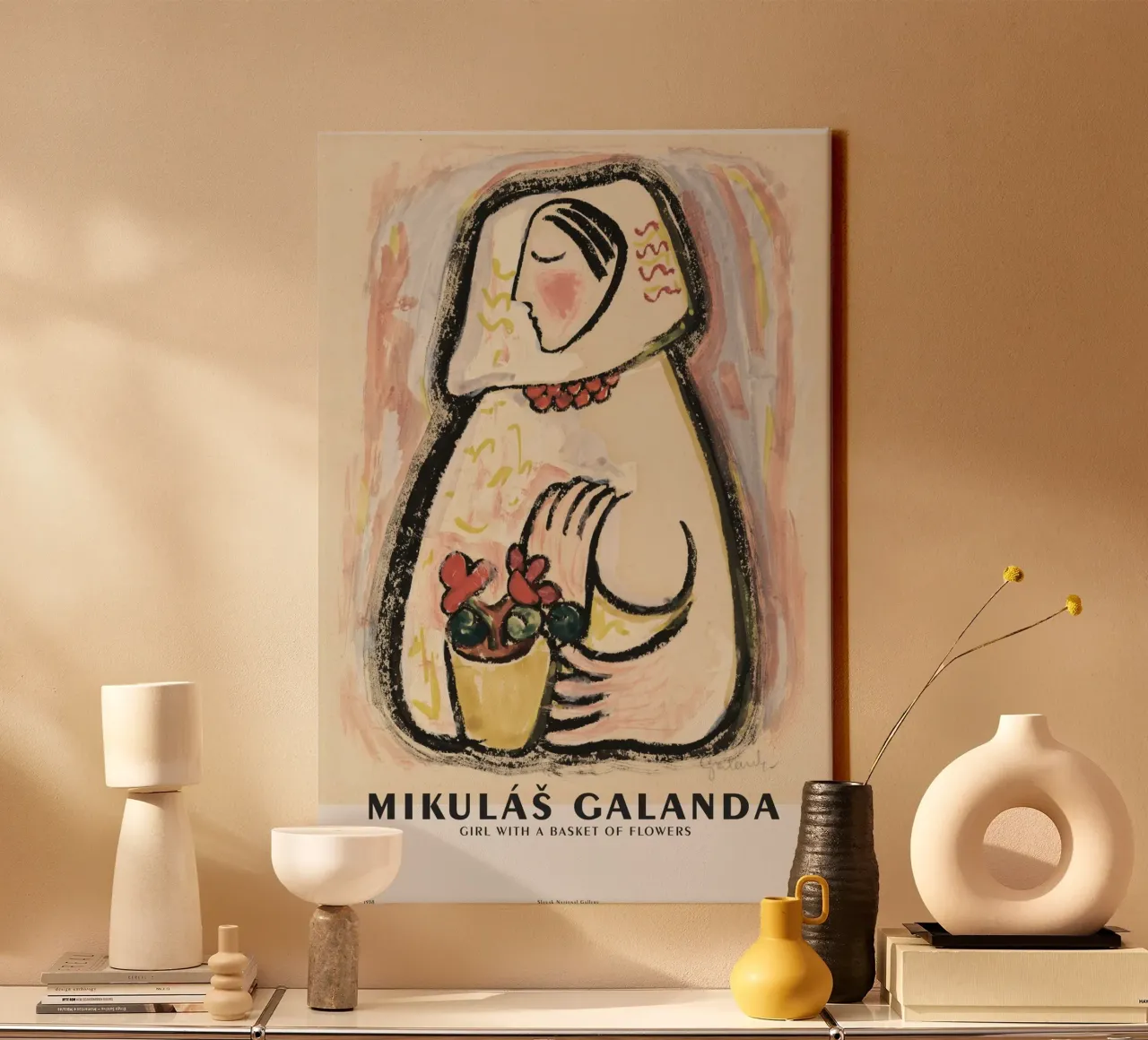 Mikuláš Galanda - Frau mit dem Blumenkorb tela con Cornice a cassetta da Old Masters