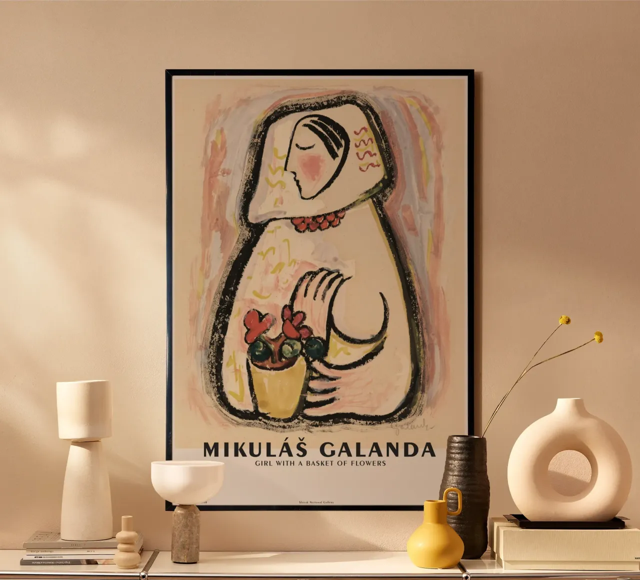 Mikuláš Galanda - Frau mit dem Blumenkorb poster con telaio in alluminio da Old Masters