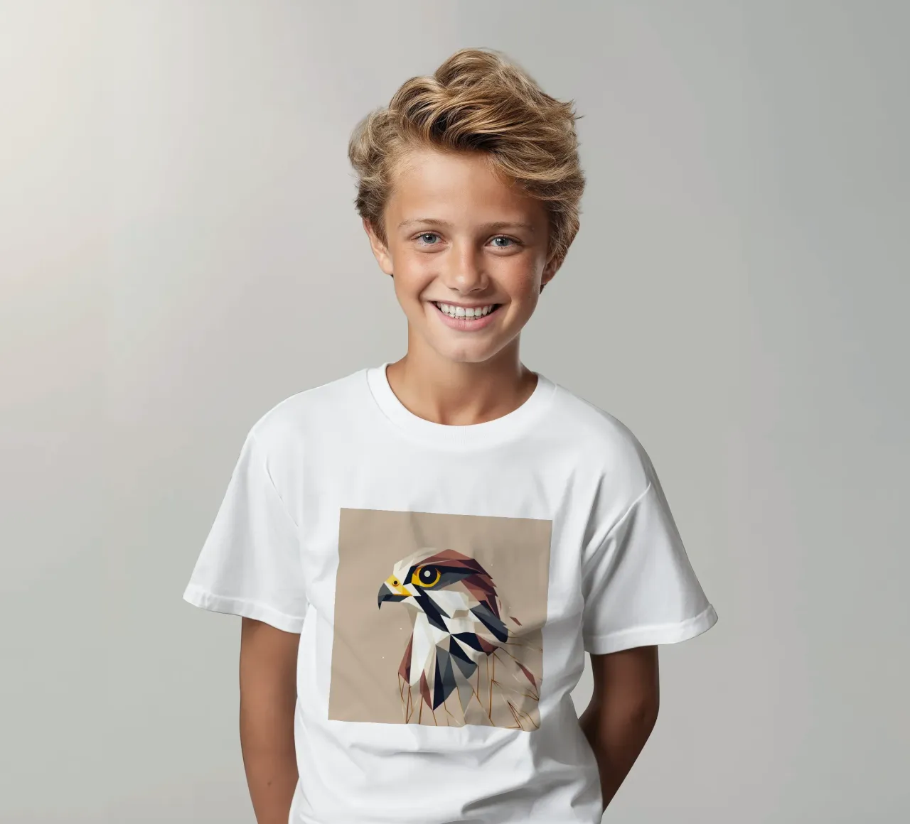 Geometric falcon - elegance and precision kids t-shirt by namosh