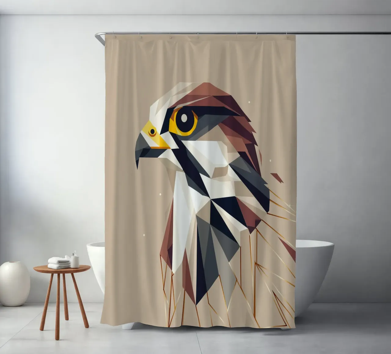 Geometric falcon - elegance and precision shower curtain by namosh