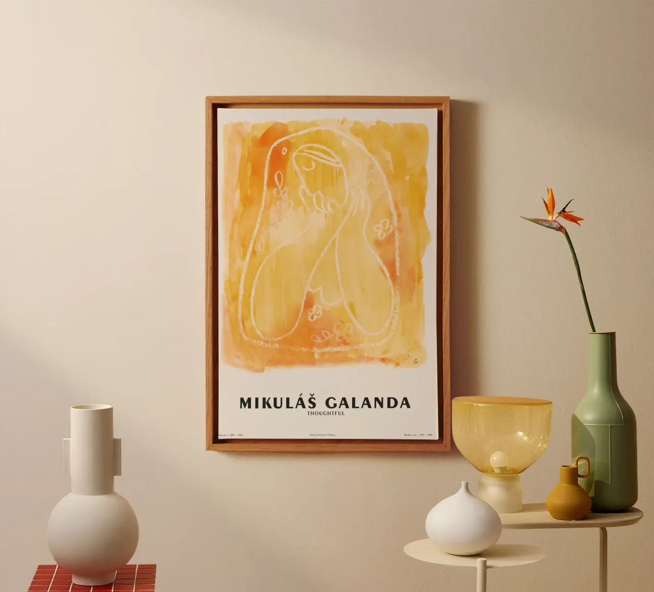 Mikuláš Galanda - Gedankenvoll canvas with Floater frame by Old Masters