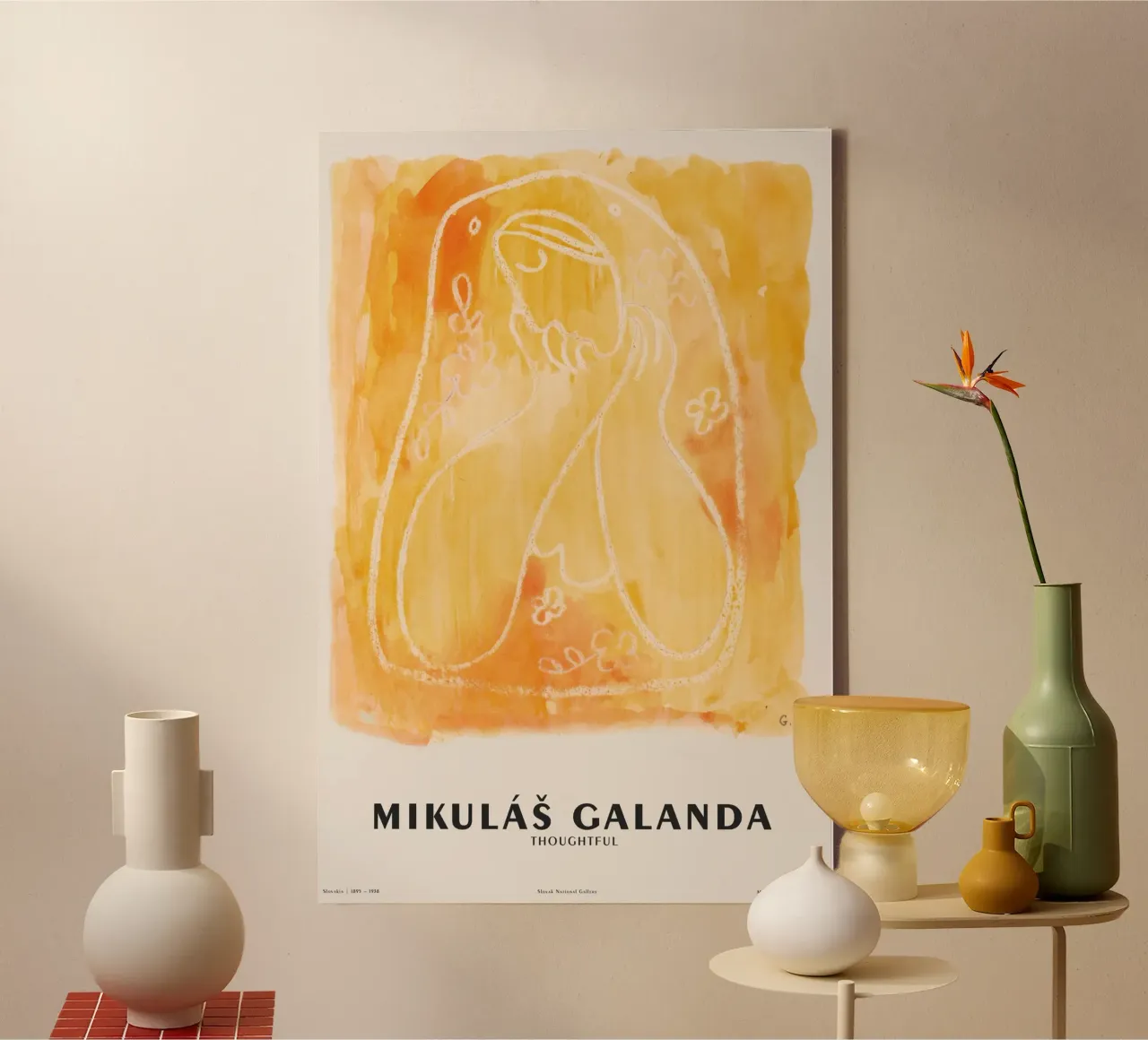 Mikuláš Galanda - Gedankenvoll canvas with Floater frame by Old Masters