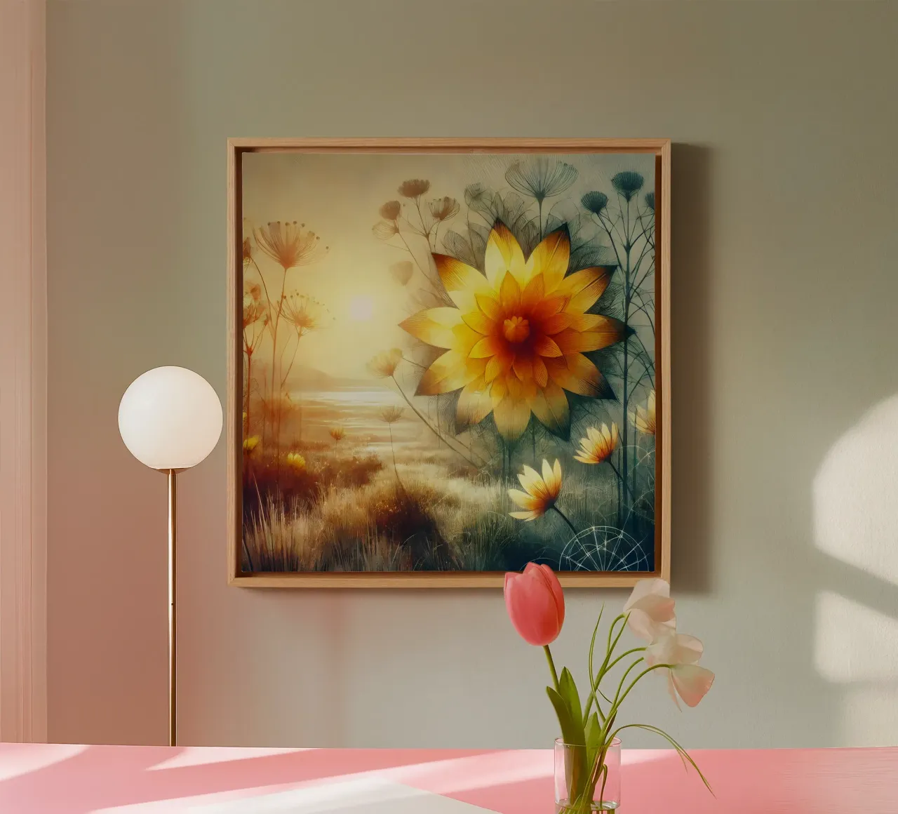 Bloem des levens - aquarelstijl canvas met Baklijst van spiritual