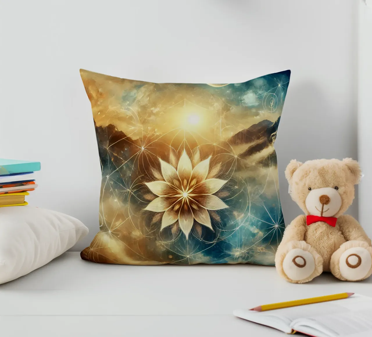 Flower of life - watercolour style decorative cushion by spiritual